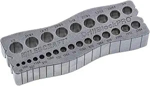 Milescraft 1307 Drill Block PRO  All-Metal Handheld Drilling Guide for Straight Holes. 25 Drill Guides in One! 1/8 to 1/2 in 1/64 Increments. Dual V-Groove Design for Round Stock & Corners