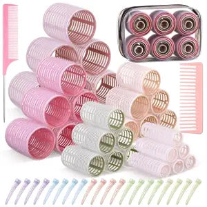 5 Sizes Travel Hair Curler Rollers Set, Self Grip Hair Roller for Women with Hair Clips & Comb in Portable Makeup Bag for Long Medium Short Hair & Bangs, Multicolor