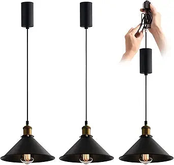 mirrea H-Type Matte Black Track Lighting Pendant with E26 Socket, Black Mini Cone Shade, Adjustable Hanging Fixture for Kitchen, Dining, Bar Lighting, Pack of 3