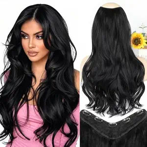 ALXNAN Wavy Layered Clip in Hair Extensions for Women 20" Black