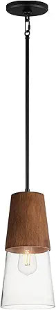 Maxim Lighting Carpenter 6.5" 1-Light Mini Pendant | Walnut/Black Finish | Clear Wood/Glass Shade | Transitional Mini Pendant | Ideal for Kitchen Islands & Breakfast Nooks | Dimmable | 91620CLWNBK