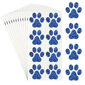 Jutom 30 Sheets 240 Pcs Glitter Paw Print Temporary Tattoos, Blue