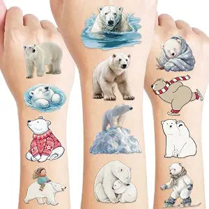 96PCS Polar Bear Temporary Tattoos ï¿½ï¿½ï¿½ Winter Arctic Theme Birthday Party Decorations, Cute Animal Stickers for Kids Boys Girls, Party Favors, School Prizes &