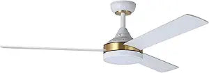 EGLO Pierport 52" 3-Blade Fan with LED Light & Wall Control - White Blades/Satin Brass Accents
