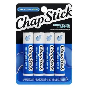 ChapStick Moisture SPF + 15 Lip Balm Sticks with 24 Hour Moisture, 4-Pack