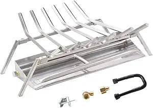 Skyflame 24-inch Fireplace Log Grate with Dual Burner Pan and Connection Kit for Natural Gas, 304 Stainless Steel