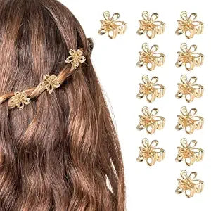 12 Pack Small Gold Flower Hair Clips for Women Girls, Tiny Metal Claw Clips with Sparkling Floral Design, Nonslip Bangs Accessories, Cute Floral Hair Decorations, Mini Christmas Set