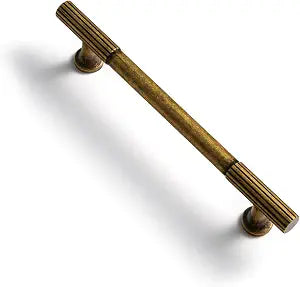 Goo-Ki Vintage Retro Antique Brass Zinc Alloy Cabinet Handles - 5.03''(128mm) Hole Center Striped Decorations Cabinet Pull Hardware for Bedroom, Kitchen, 6 Pack
