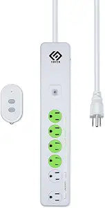 OSKOS Indoor 6-Outlet Energy-Saving Strip with Wireless Remote,100-Foot RF Range, Expandable Remote Light Switch for Household Appliances, Includes one 3 Voltage Lithium Battery, 15A/1800W, UL Listed