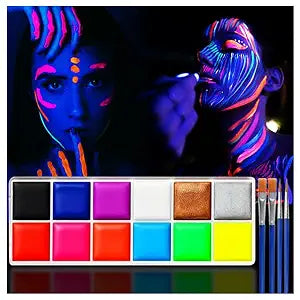 Glow in The Dark Face Body Paint, Glow In The Dark Under UV Black Light Sticks Makeup Neon Face Painting Kits for Adult Halloween Festival Accessory Glow Party Supplies (12 color Painting)