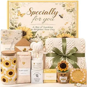 Gift Baskets for Women, Sending Sunshine Care Package, Get Well Soon & Thinking of You Gifts, Self Care Spa Gift Box for Mom Teacher Sister Best Friend Wife, Graduation Birthday Inspirational Gifts