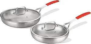 DELARLO Tri-ply Stainless Steel Frying Pan Set with Lid 8" 10" Induction Skillets Chef's Pan,Pots and Pans Set Kitchen Cookware Frying Pan Set Dishwasher and Oven Safe