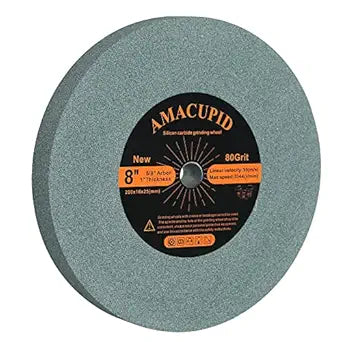 Bench Grinder Grinding Wheel 8 inch, Green Silicon Carbide Abrasive. for Sharpening Carbide Tools, Products of Non-Metallic Materials. 5/8 inch Arbor, 1 inchThickness, 80 Grit