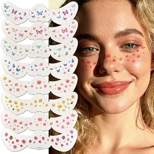 8 Sheets Colorful Face Freckle Stickers,Butterfly Flowers Speckles Temporary Face Tattoos,Cute Glitter Makeup Patches for Women,Glitter Freckles For Valentineï¿½ï¿½ï¿½s Day,Concerts,Party,Daily 