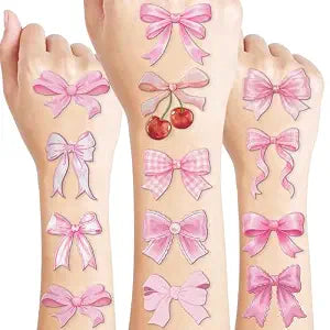 96 PCS Pink Bow Pre-Cut Temporary Tattoos for Girls