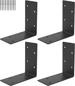 4 PCS Heavy Duty Steel Corner Brackets, 6"x6"x3"L Right Angle Bracket,DIY L Shelf Brackets,90 Degree Post Bracket,Metal Joint Timber Connector Support for Wood Shelves,Furniture