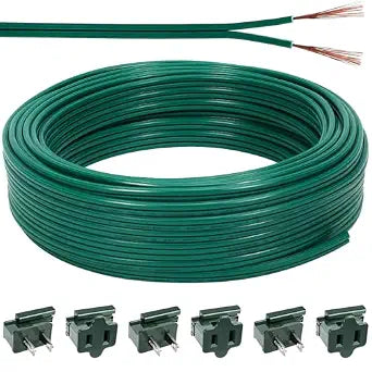 60FT SPT-1 Christmas Electrical Wire with 6pcs Vampire Plugs,18 Gauge Wire 2 Conductor Electrical Wire,18/2 Low Voltage Wire,18 AWG Wires Flexible Wires Extension Cord for Xmas Holiday Outdoor Light