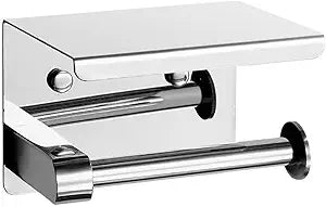 Toilet Paper Holder with Phone Shelf Stainless Steel Bathroom Tissue Roll Holder Wall Mounted Toilet Paper Roll Storage Polished Chrome Finished
