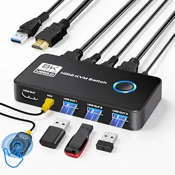 USB 3.0 HDMI KVM Switch 1 Monitor 2 Computers,8K@60Hz 4K@120Hz KVM Switches
