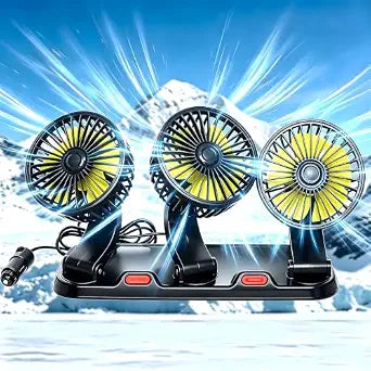 Triple-Head Car Fan, 12V Portable Vehicle Fan with 360 Rotation & Quiet Motor, 3-Speed Adjustable Air Circulator for Car Truck SUV RV, Cigarette Lighter Plug & Play