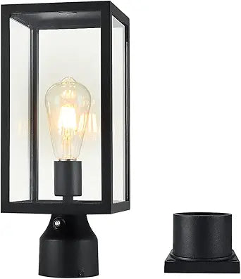 Windben Large 15 inch Dusk to Dawn Outdoor Post Light,Waterproof Cast Aluminium Lamp Post Light Fixture,Post Lantern with Pier Mount Base,Matte Black,Suitable for Garden,Yard,Driveway,etc