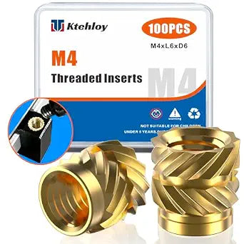 100Pcs M4 Heat Set Inserts, Metric knurled Nuts Brass Heat Set Insert for Plastic Parts,Insert by Heat into 3D Printing Components (M4xL6xD6)