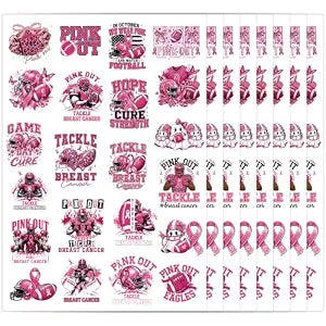 Pink Ribbon Temporary Tattoos, 8 Sheets Breast Cancer Football Face Tattoos