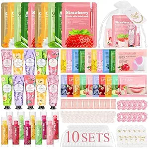 100 Pcs Spa Party Favors For Women,Spa Party Supplies Include Bulk Facial Mask,Hand Cream,Lip Balms,Under Eye Patches,Lip Mask,Bulk Gifts For Women, Mothers Day Gift, Spa Sleepover Party Supplies