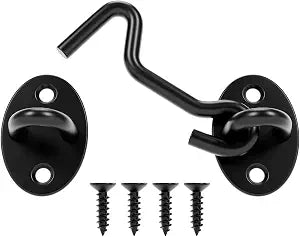3 Inch Hook and Eye Latch, Privacy Eye Hook Latch for Sliding Door/Barn Door, Black Sliding Door Lock with Screws for Window, Cabin Hooks, 1 Pack