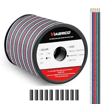 VIABRICO 100ft RGBW LED Extension Cable 22 Gauge 5Pin 12V DC Electrical Wire 5 Colors 22AWG Wires with 10PCS shrinkable Tubes for RGBW 3528 5050 Led Strip Copper Clad Aluminum Copper Wire