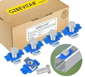 1/2"-13 Nylon Channel Squeeze Nut and Bolt, 9mm Thickened Strut Channel Cone Nuts, Easy Positioning for American Channel Support Systems, Perfect for Solar Panels Mounting (32)