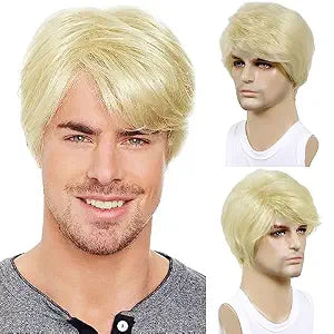 Blonde Wig Men Short Straight 6 Inch Heat Resistant Synthetic Blonde Wig for men Daily Costumes or Halloween Wear