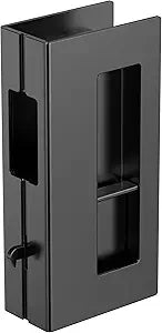 Privacy Pocket Door Pull with Lock, Wooden Sliding Door Handle for 1-3/8Thickness Door Replace Old Or Damaged Pocket Door Hardware (Matt Black)