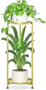 iDavosic.ly 2 Tier Corner Plant Stand Indoor, Tall Vertical Metal Flower Heavy Duty Pot Holder Shelf Outdoor for Patio Porch Living Room, Gold - Round
