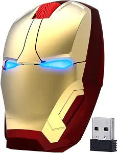 Wireless Iron Man Mouse 2.4G Optical Computer Mouse for Desktop Laptop PC Mac (Gold)