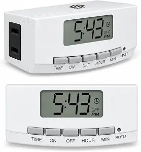 OSKOS 2-Pack Indoor 24-Hour Programmable Indoor Digital Timer with Polarized Plug and Large Screen, Plug-in Outlet Timer for Lights, Lamps, and Fans, 15A/1875W, UL Listed