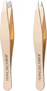 Jenny Patinkin The Big Reveal �� Mini Tweezer Set, Eyebrow Tweezers, Slant & Pointed Tip, Gold Plated Stainless Steel, Precision Tweezers for Ingrown Hair & Facial Hair, 2 Count