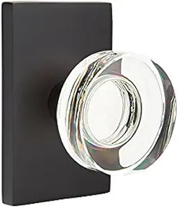 Emtek Privacy Set, Modern Rectangle Rosette, Modern Disc Crystal Knob (Flat Black)