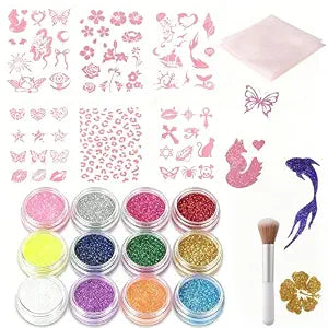 Glitter Tattoo Kit, No Glue Temporary Glitter Tattoos for Adults