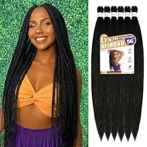Afihond Braiding Hair Pre Stretched for Box Braids 56 In #1B Natural Black