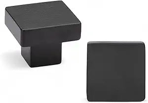Cabinet Knobs, 10 Pack 1-1/4 Inch (32mm) Matte Black Kitchen Cabinet Knobs for Drawer Pulls & Drawer Handles, Solid Cast Iron Square Drawer Handles for Dresser