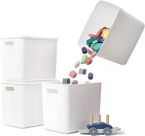 Yishyfier Plastic Storage Baskets Bins Boxes With Lids,Organizing Container White Storage Organizer Bins For Shelves Drawers Desktop Playroom Classroom Office,4-Pack