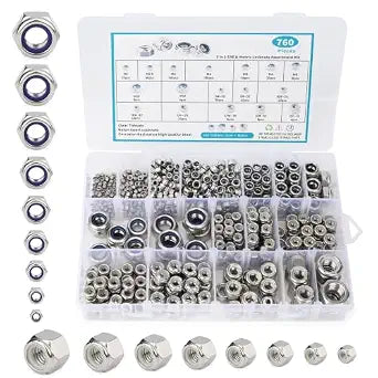 760PCS SAE & Metric Nylon Insert Lock Nuts Kit,Stainless Steel Locknuts Set