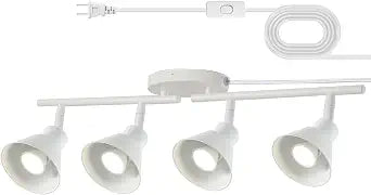 4 Light Plug in Track Lighting Kit,Modern Plug in Ceiling Light Fixture,16.4ft Cord,4 Way Ceiling Spot Lighting,Flexibly Rotatable Light Head (White)
