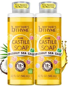 Brittanie's Pure Castile Liquid Soap, Coconut Sea Salt 32 oz Pack of 2