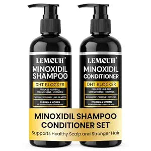 Minoxidil Shampoo and Conditioner Set for Hair Growth – DHT Blocker Shampoo Conditioner Enriched with Biotin, Saw Palmetto & Ginger – Supports Thicker, Fuller Hair, Scalp Care Formula For Men Women