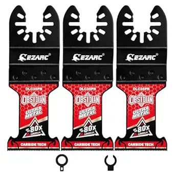 EZARC TiAlN Obsidian Carbide Oscillating Saw Blades (Pro), Oscillating Tool Blades for Hard Metal, Nails, Bolts & Screws, Universal Fit Multi Tool Blades, 3-Pack