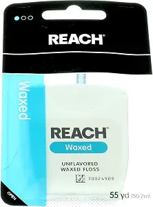 Reach Unflavored Waxed Dental Floss for Oral Care & Removal of Plaque & Food From Teeth & Gum Line, Accepted by the American Dental Association (ADA), Unflavored, 55 yds (Pack of 3)