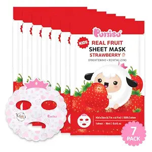 Puttisu Real Fruit Facial Sheet Masks for Kids, Strawberry, 7 Count