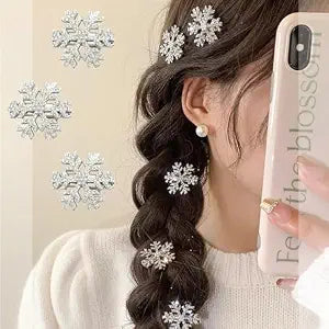10-Pack Snowflake Hair Clips Silver Christmas Hair Accessories Sparkly Headband for Women & Girls Shiny Xmas Clothing Winter Party Holiday Supplies Pearl Designs Snowflake Hair Hairpins Decoration